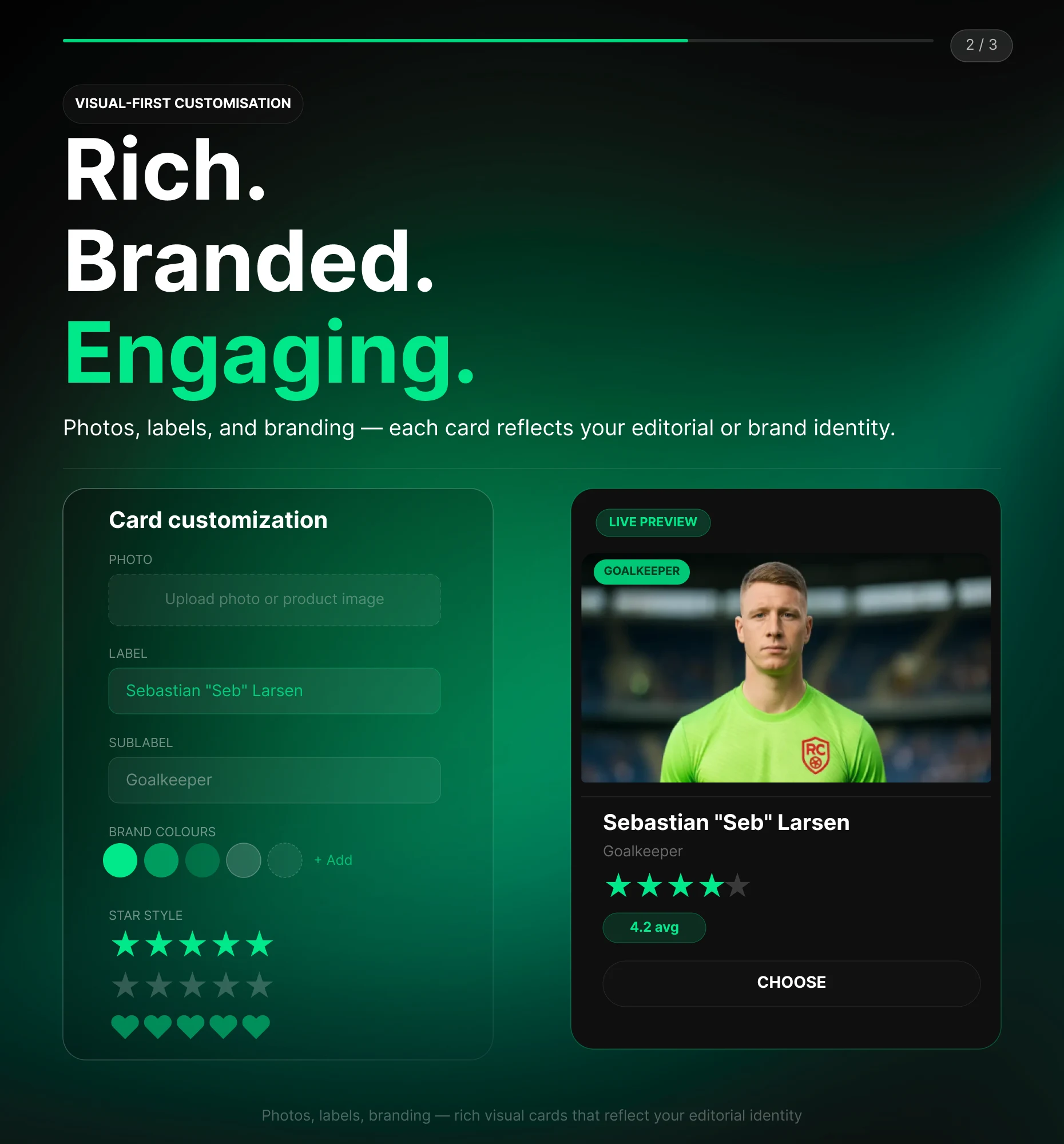 Visual-first Rate It Poll with photos, product images, and branding on each item