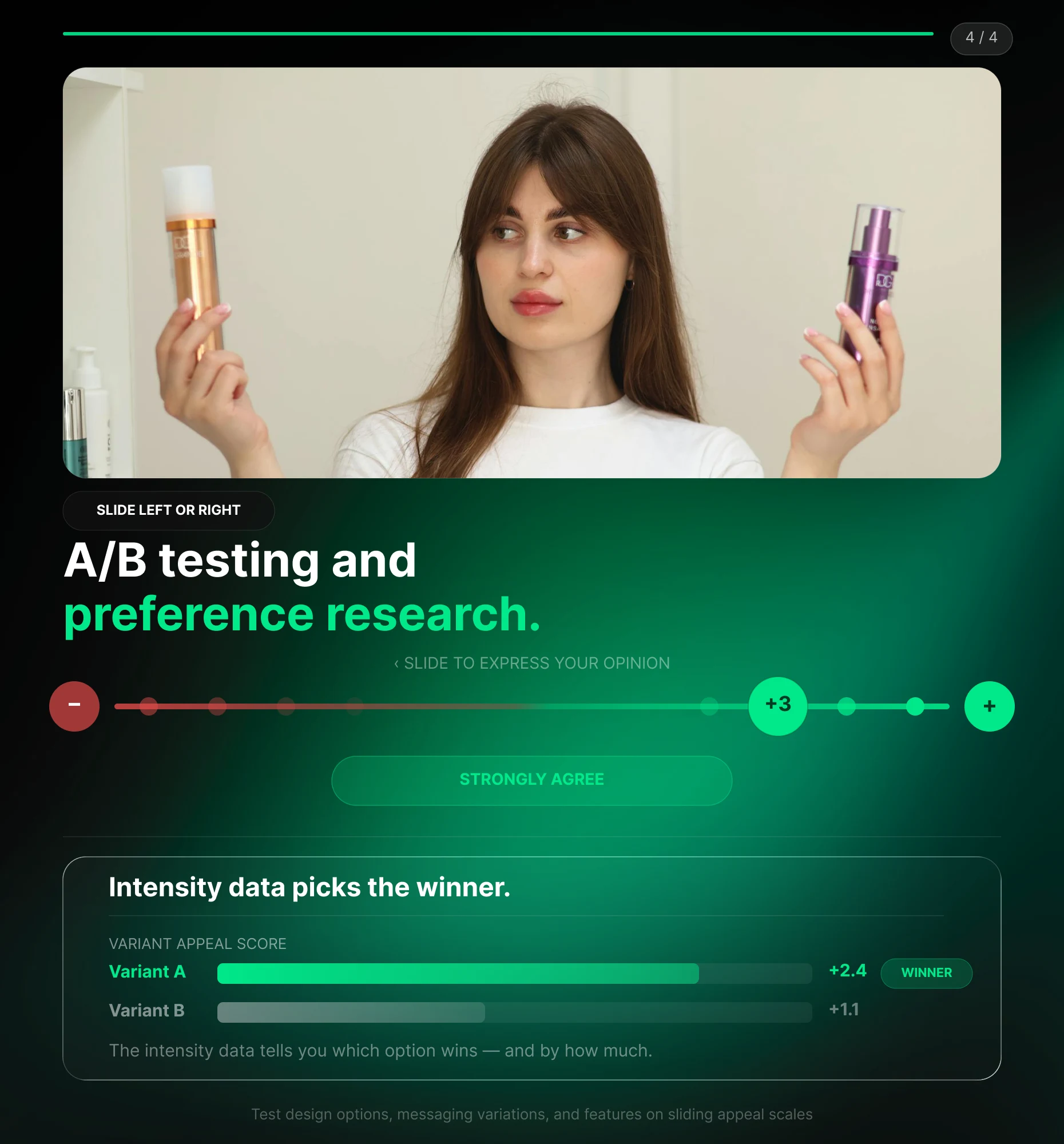 A/B testing Reaction Poll rating design and messaging options on a sliding scale