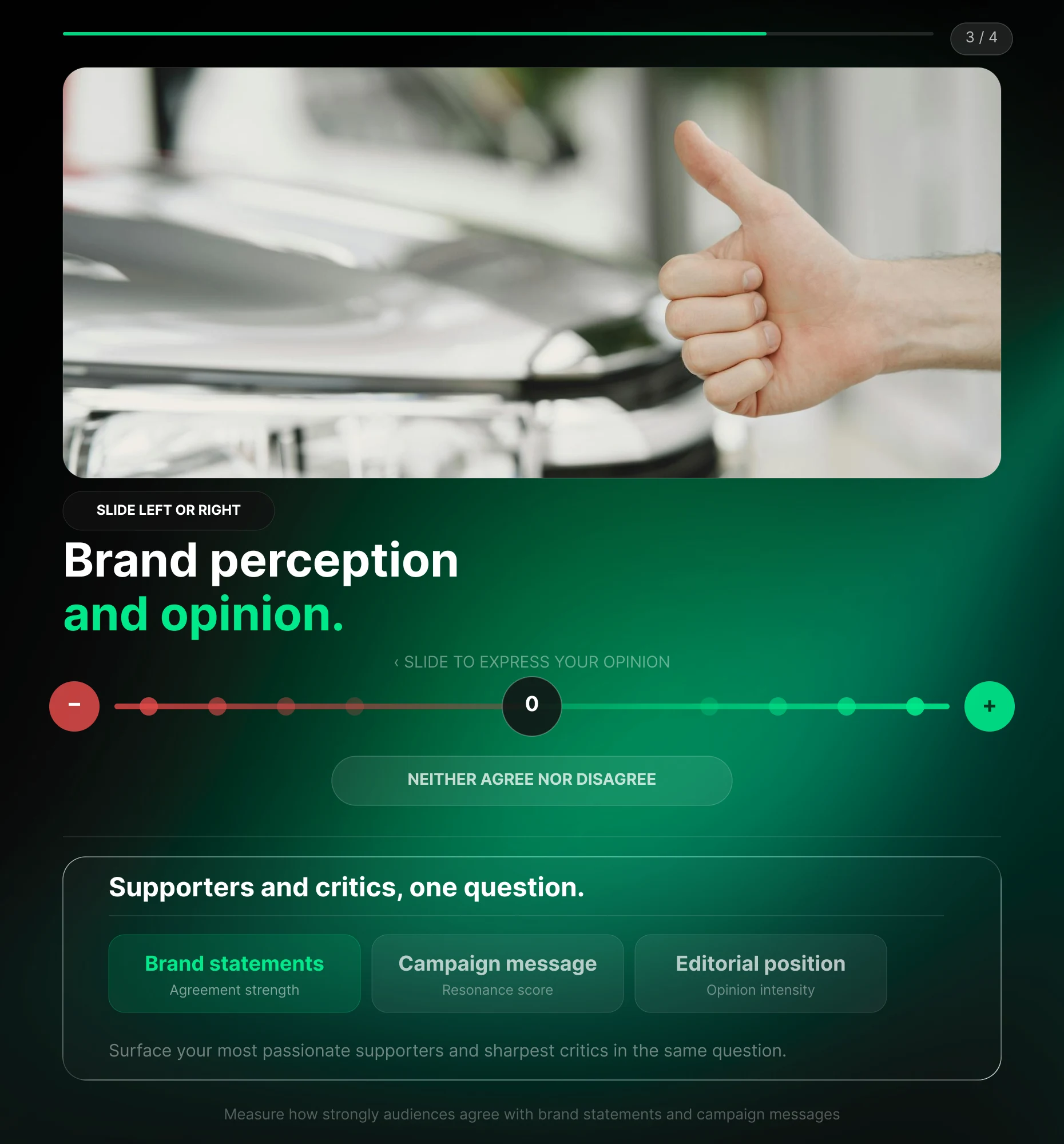 Brand perception Reaction Poll measuring agreement with brand statements