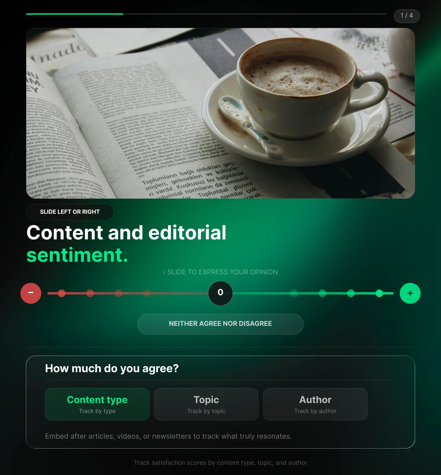 Reaction Poll slider embedded after an article to track content sentiment