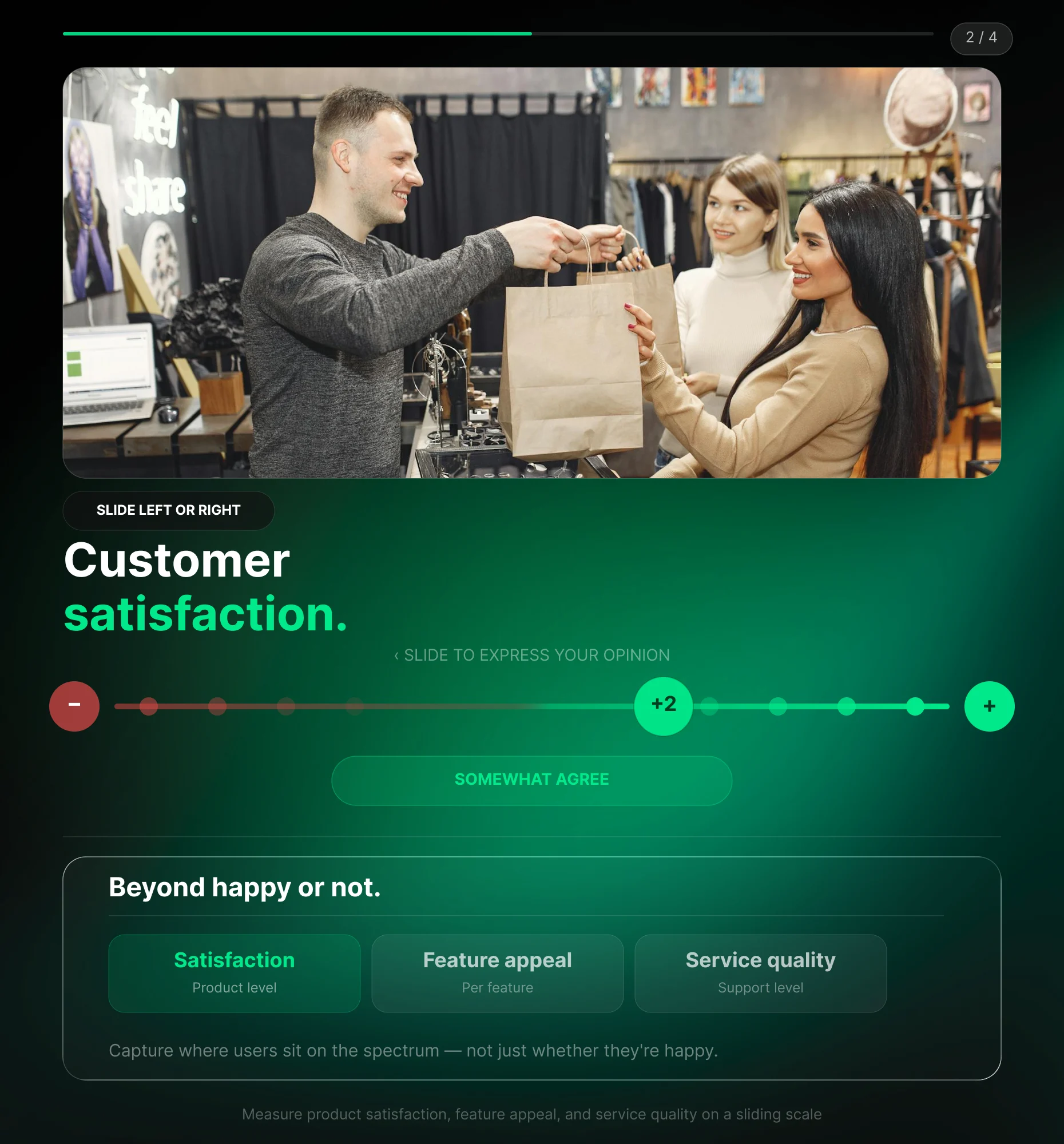 Customer satisfaction Reaction Poll using an agree/disagree slider scale