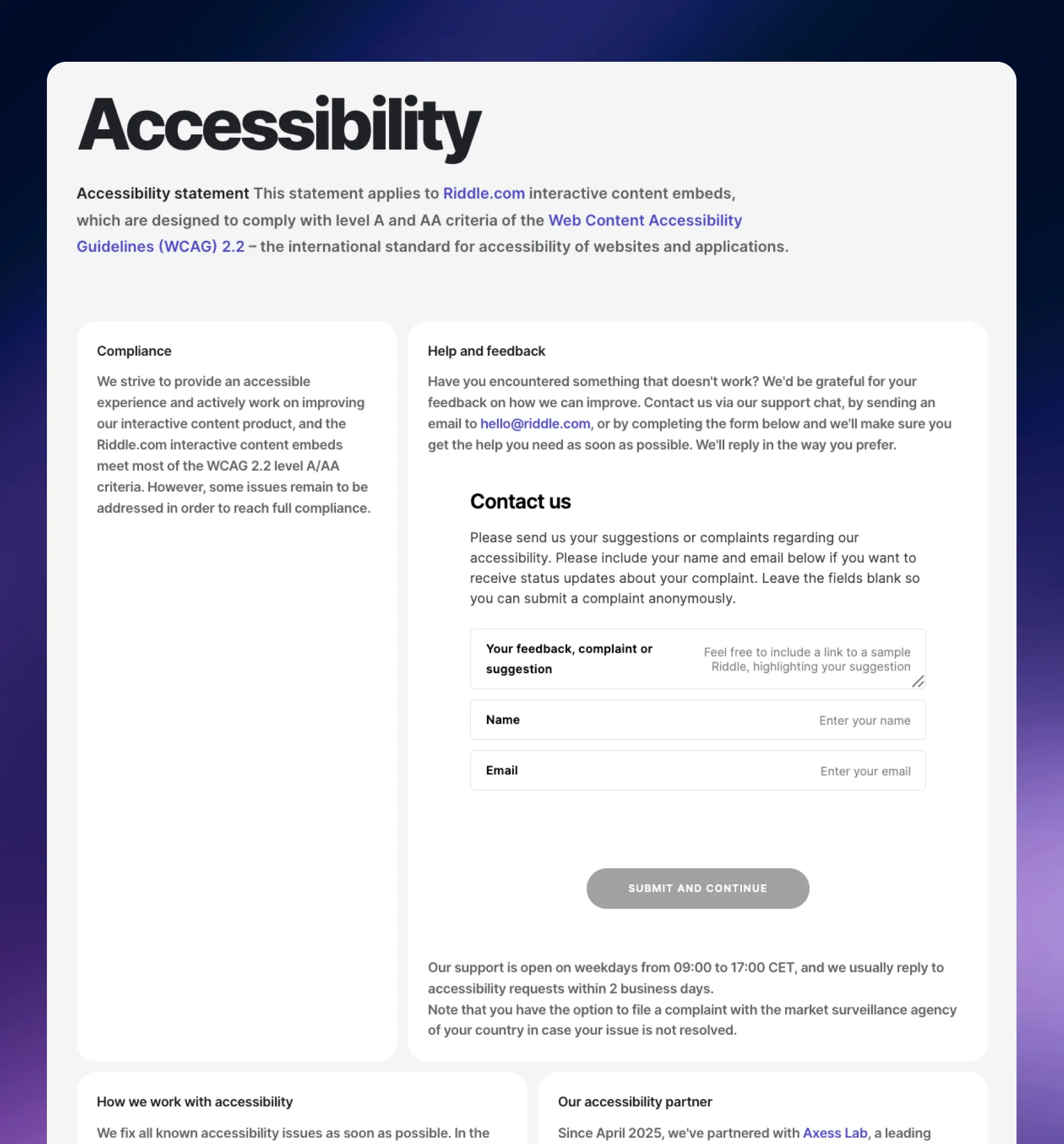 Riddle accessibility statement, WCAG 2.1