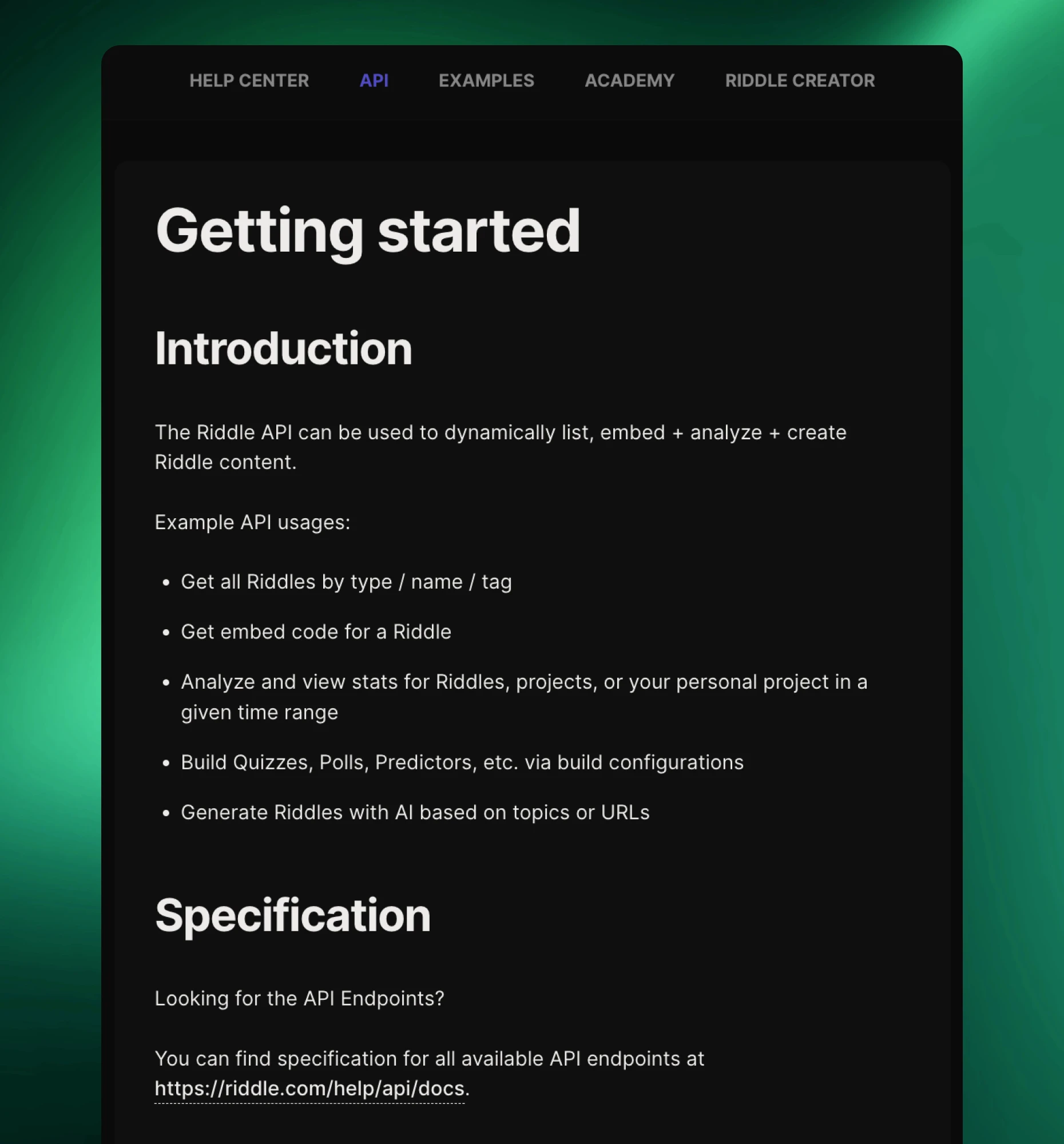 Riddle REST API documentation