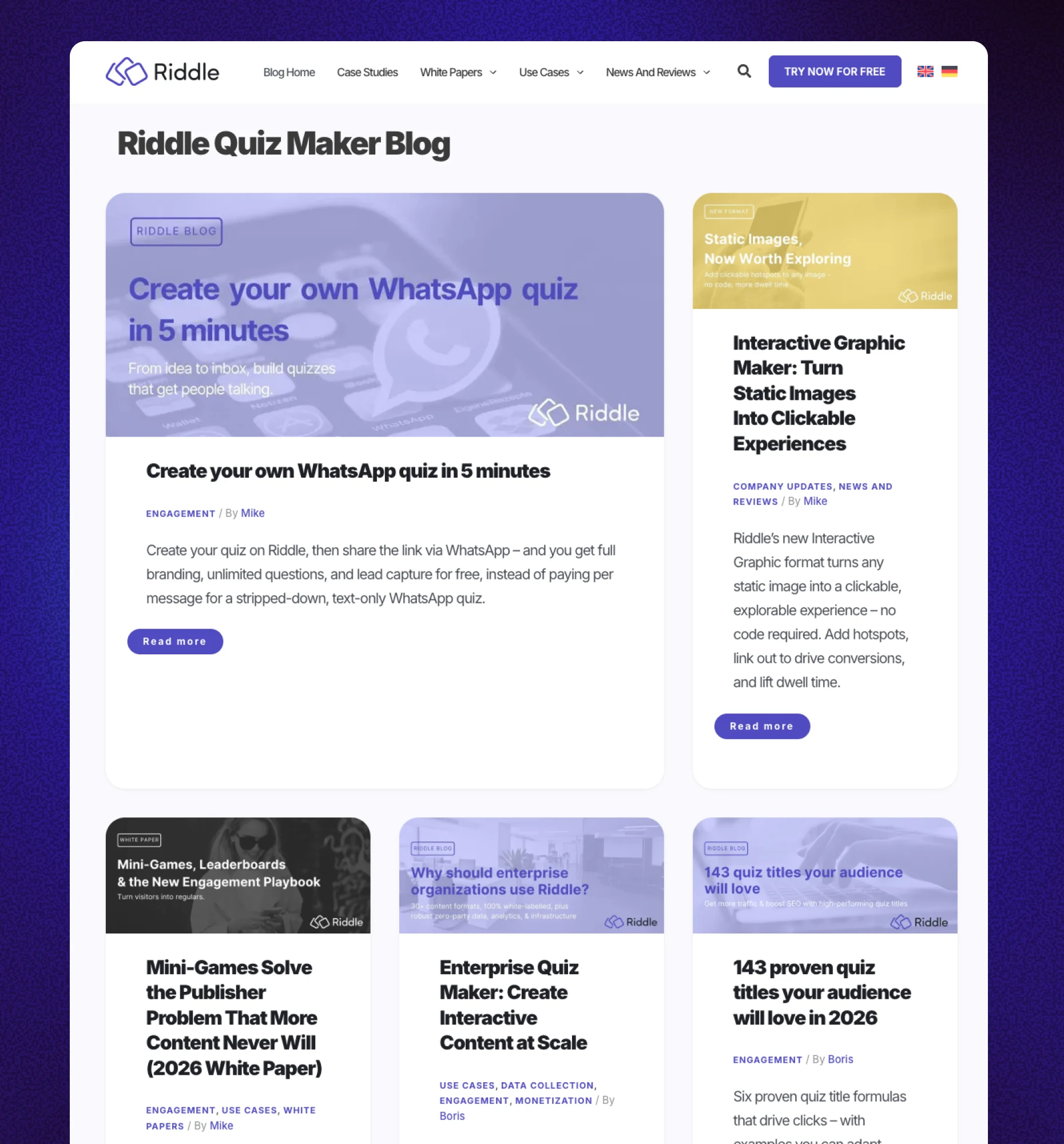 Riddle blog articles on interactive content and engagement