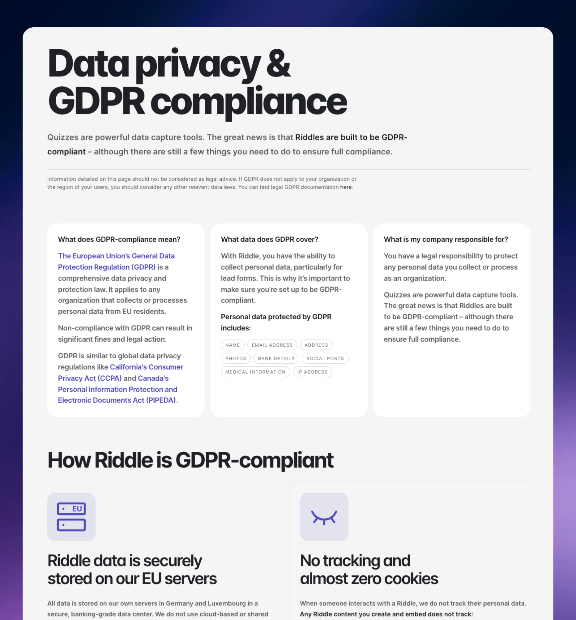 Riddle GDPR-compliant data privacy