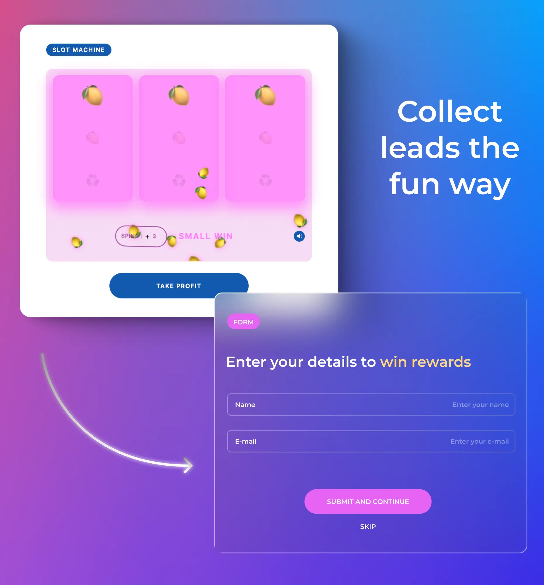 Slot Machine game with lead capture opt-in form on a landing page