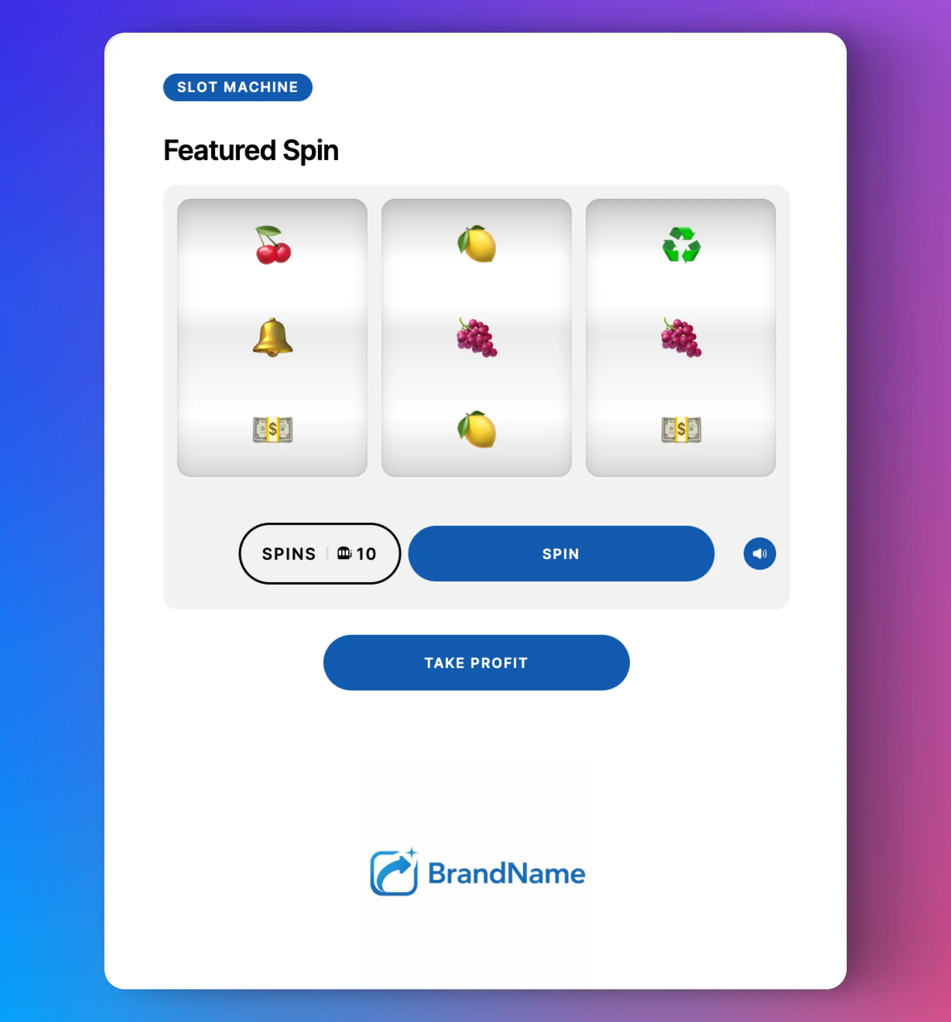 Branded Slot Machine game for event and loyalty program activations