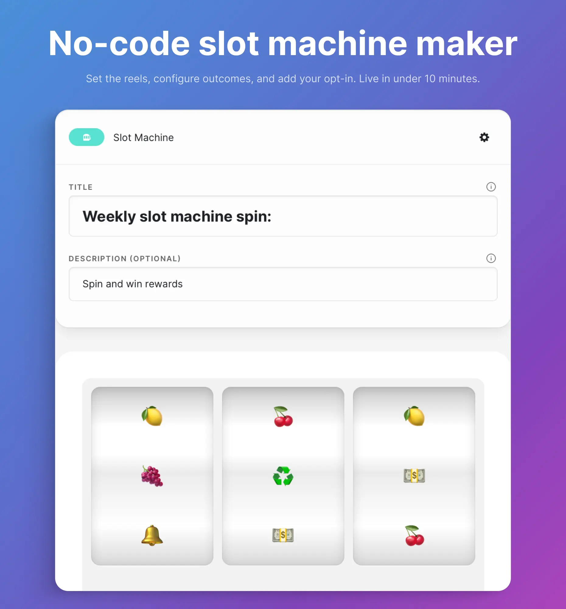 Riddle no-code builder interface for creating a Slot Machine game