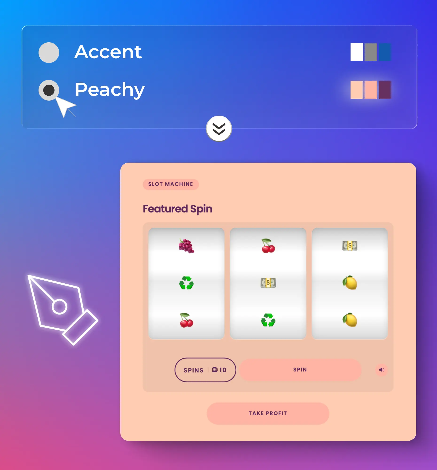 Branded Slot Machine game with custom colour palette for spin-to-win campaigns