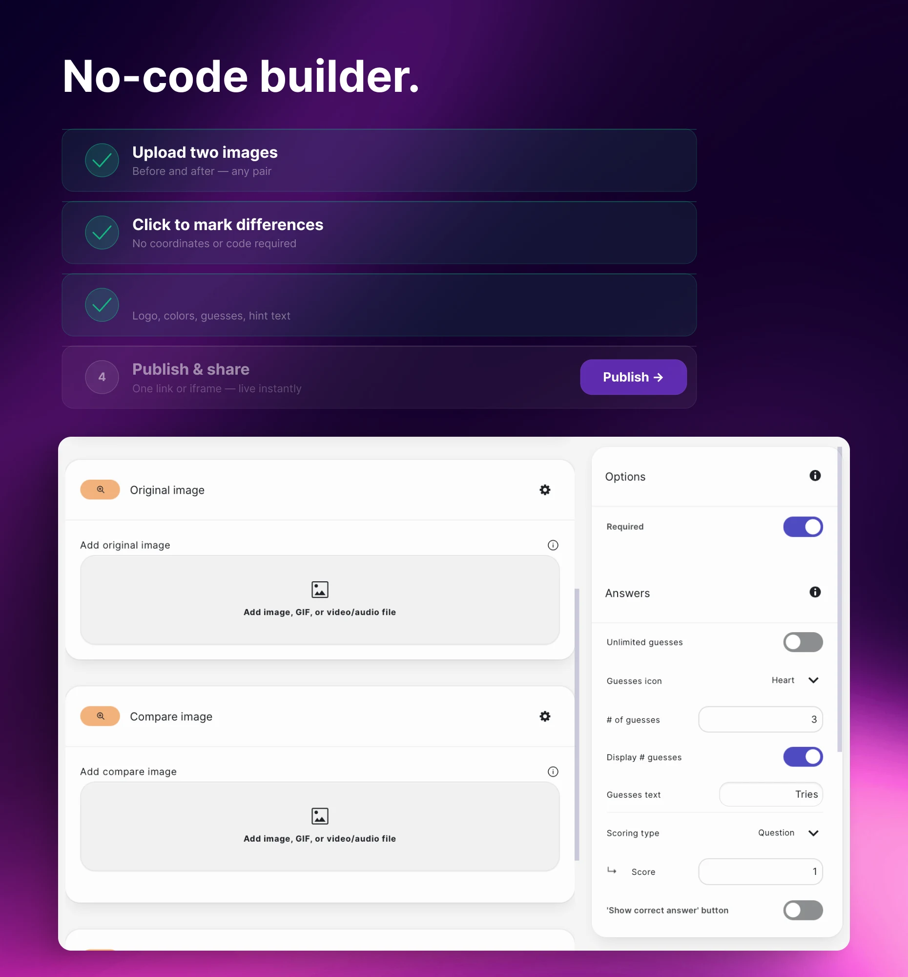Riddle no-code builder for creating a Spot the Difference game
