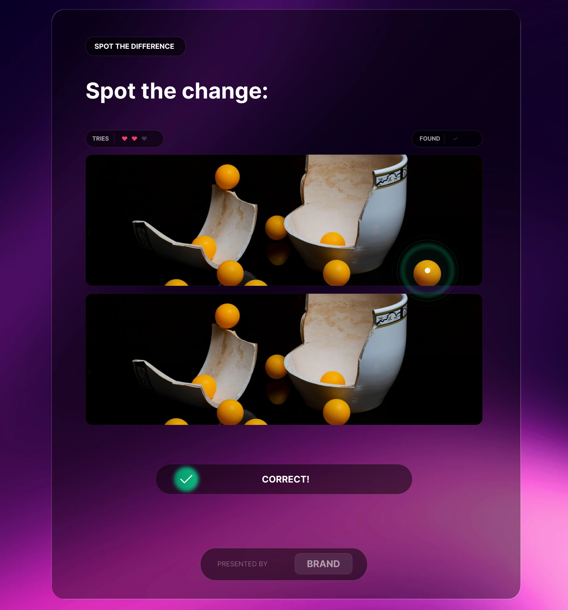 Sponsor-friendly Spot the Difference game featuring branded imagery and logos
