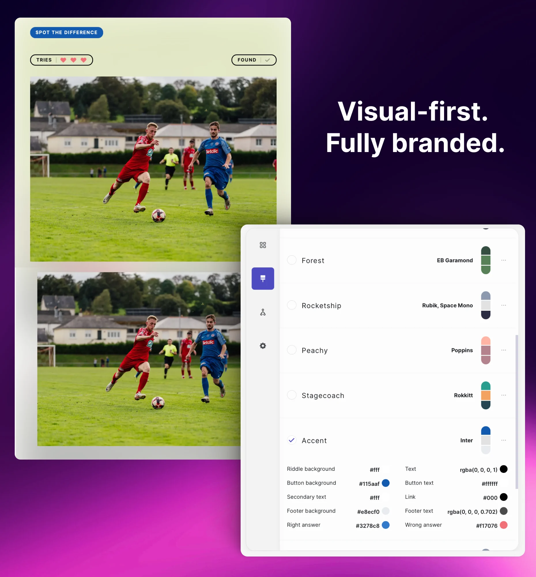 Spot the Difference settings for difference points, hints, and number of tries