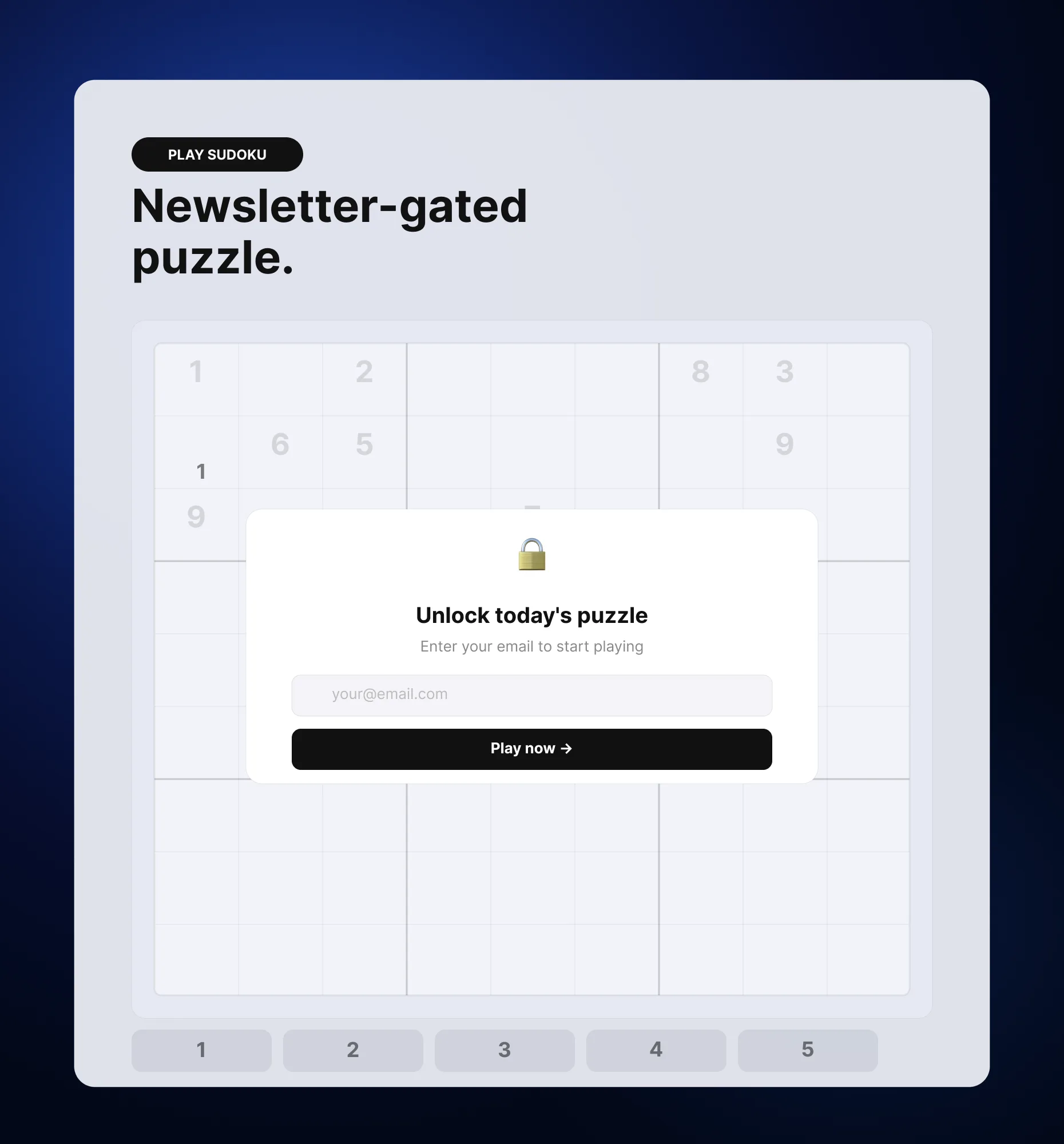 Sudoku puzzle behind a newsletter opt-in form for lead capture