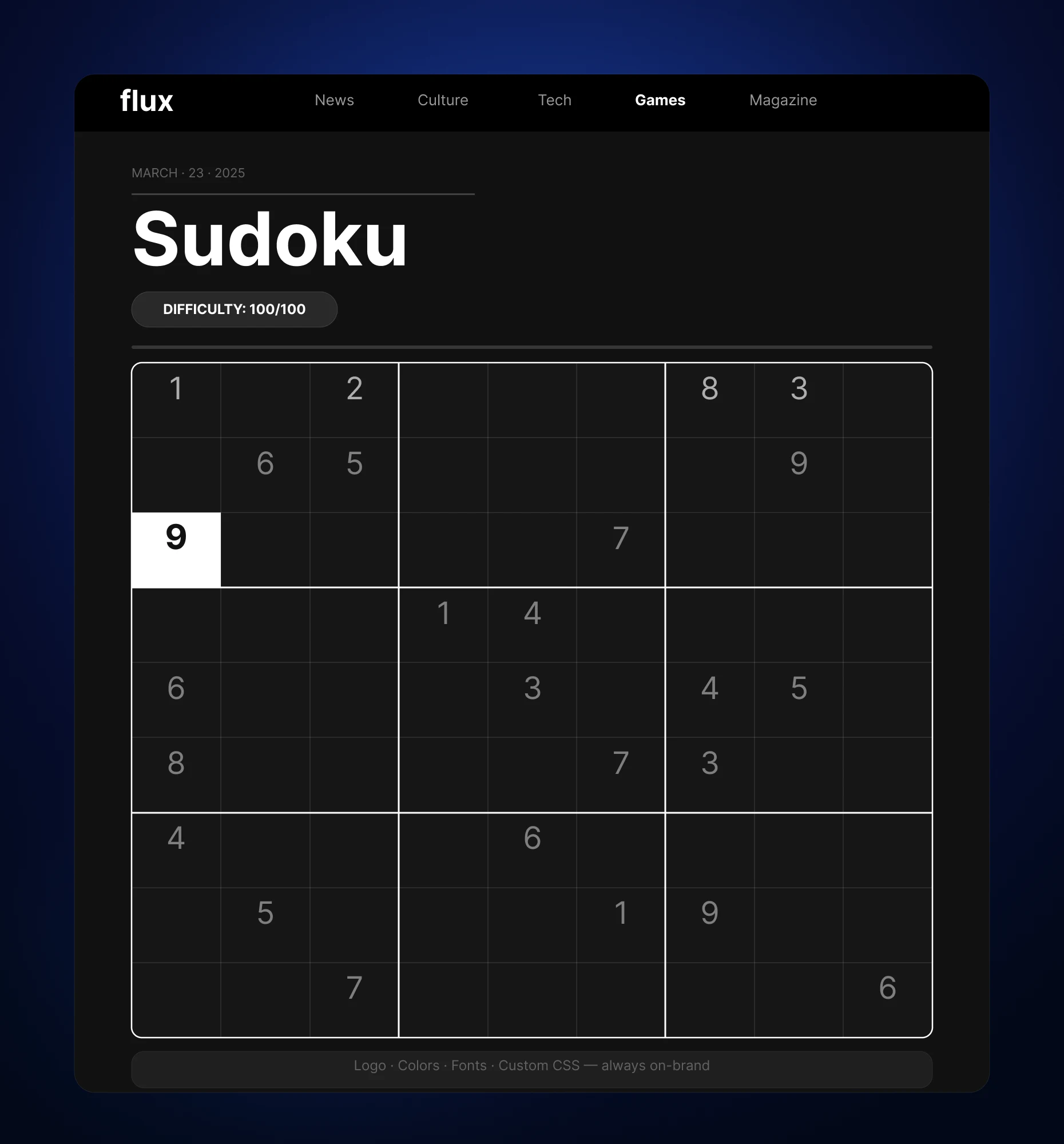 White-labeled Sudoku puzzle with custom branding, logo, and colors