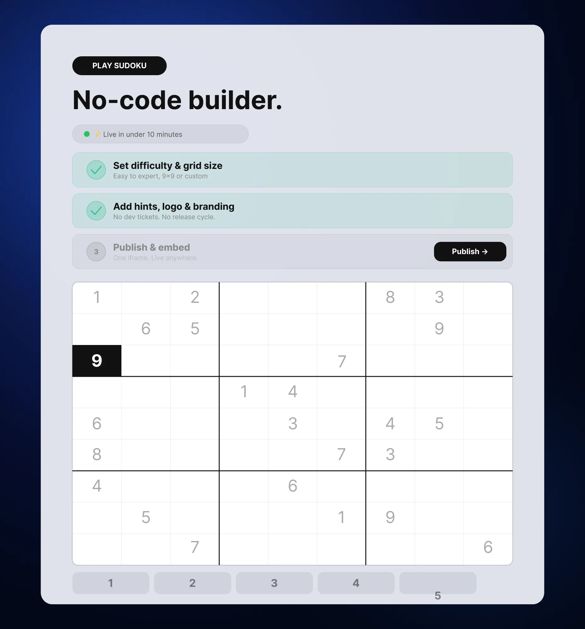 Riddle no-code builder interface for creating a Sudoku puzzle
