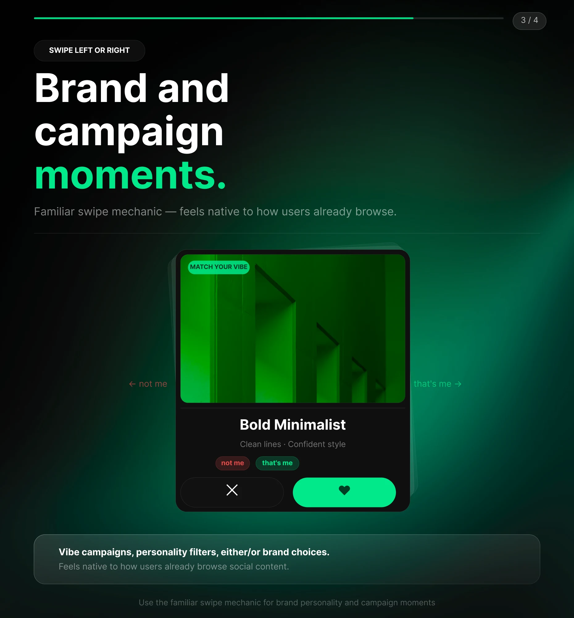Branded Swiper-Poll für eine Match-your-Vibe-Kampagne mit der Swipe-Geste