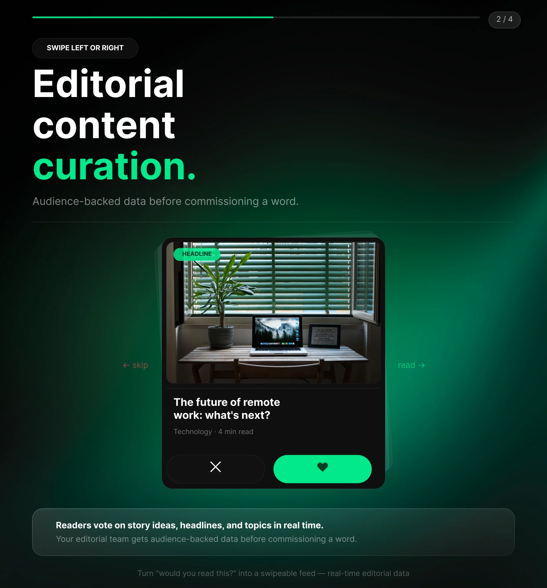 Swiper-Poll als swipebarer Editorial-Feed zum Voten über Storys und Headlines