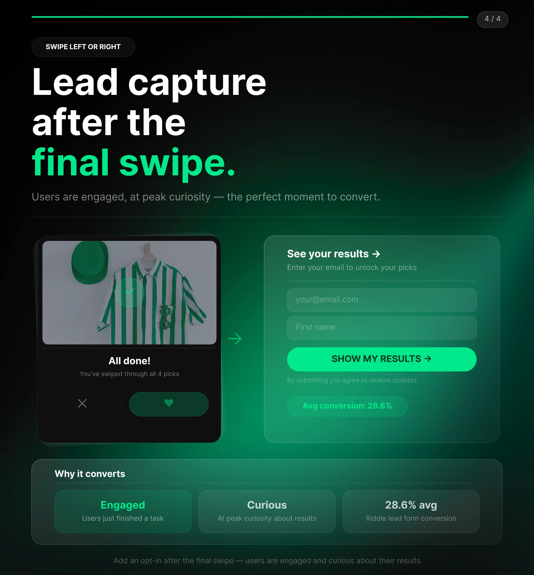Swiper-Poll mit Lead-Capture-Opt-in nach dem letzten Swipe