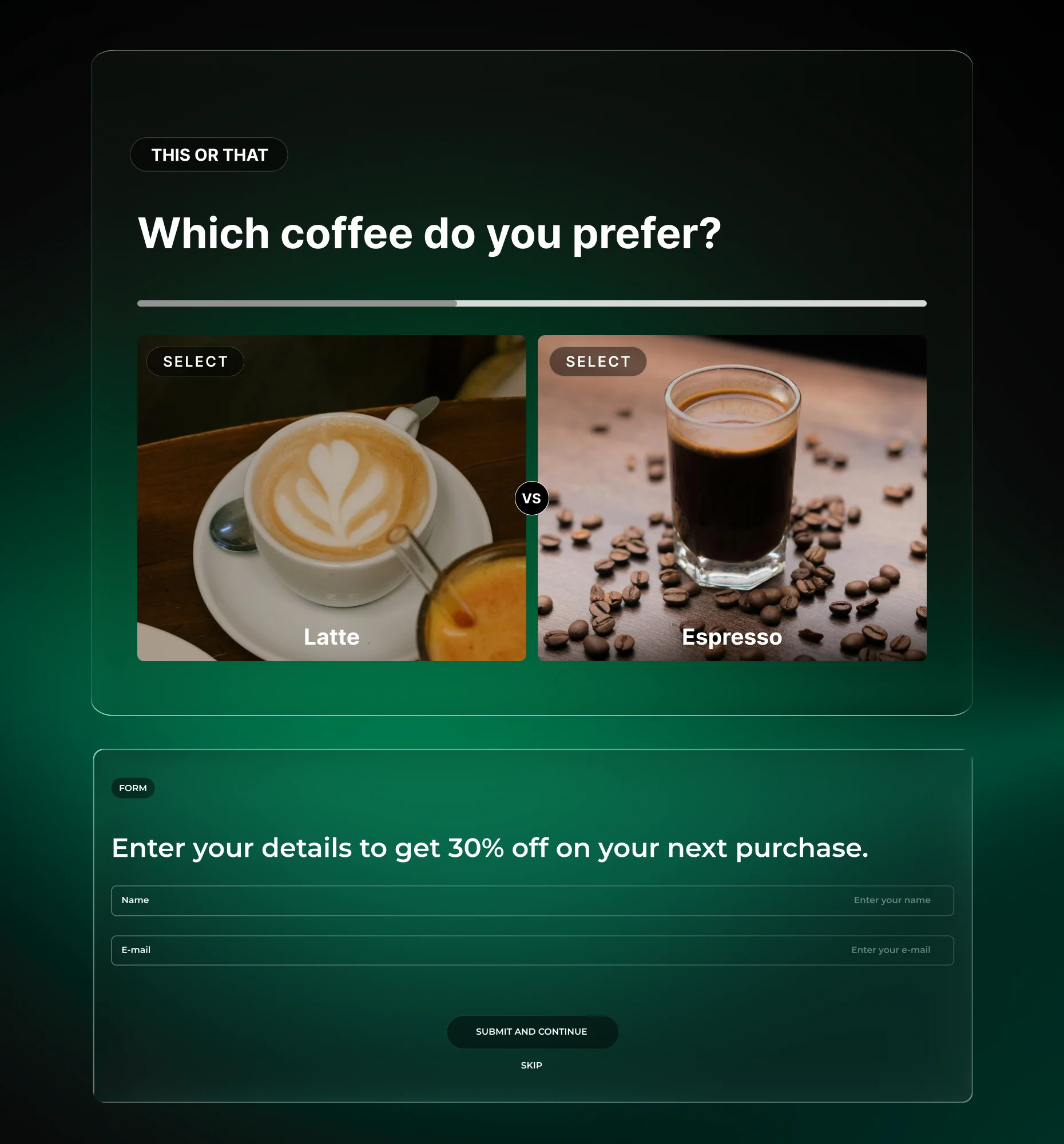 This or That Poll with a lead form opt-in after the final pick