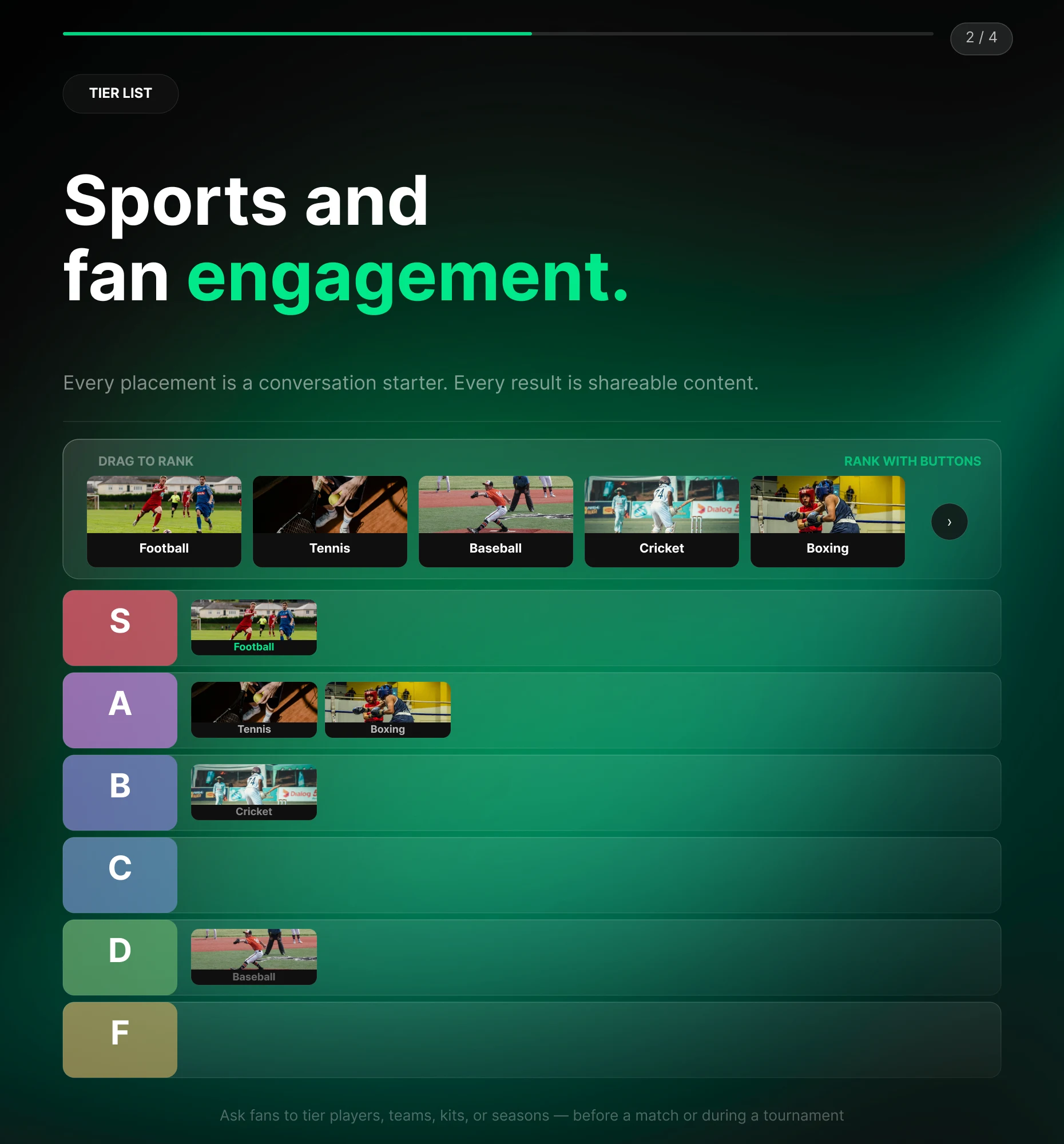 Sports fans tiering players and teams in an interactive Tier List Poll