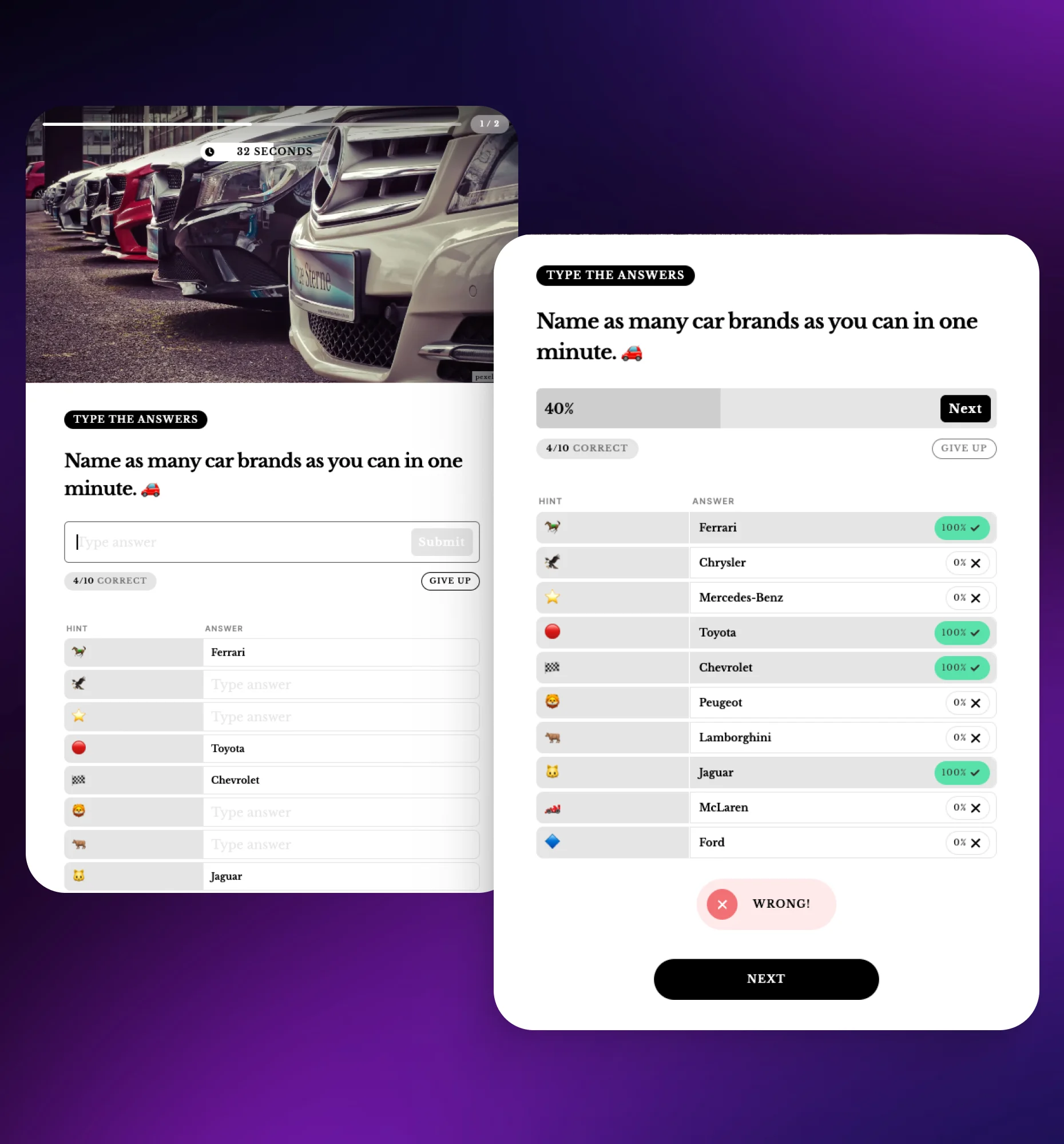 Typerush recall-based knowledge challenge asking users to type answers