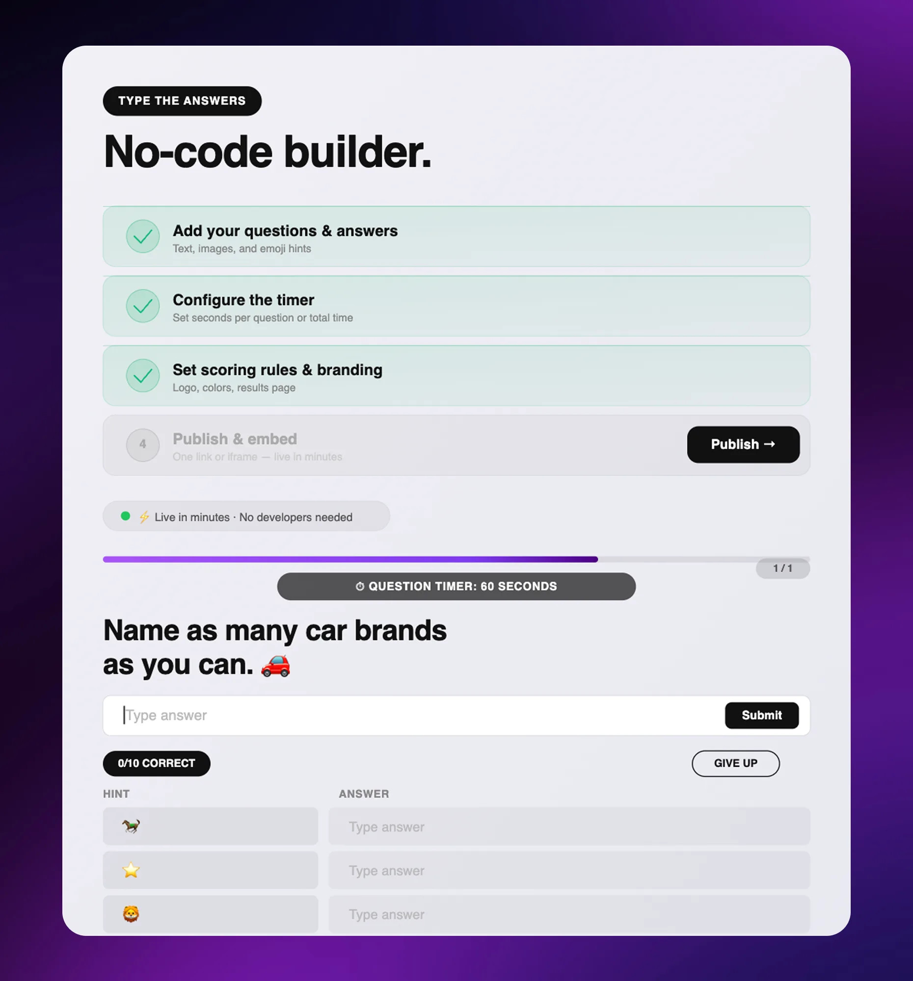 Riddle no-code builder for creating a Typerush typing challenge