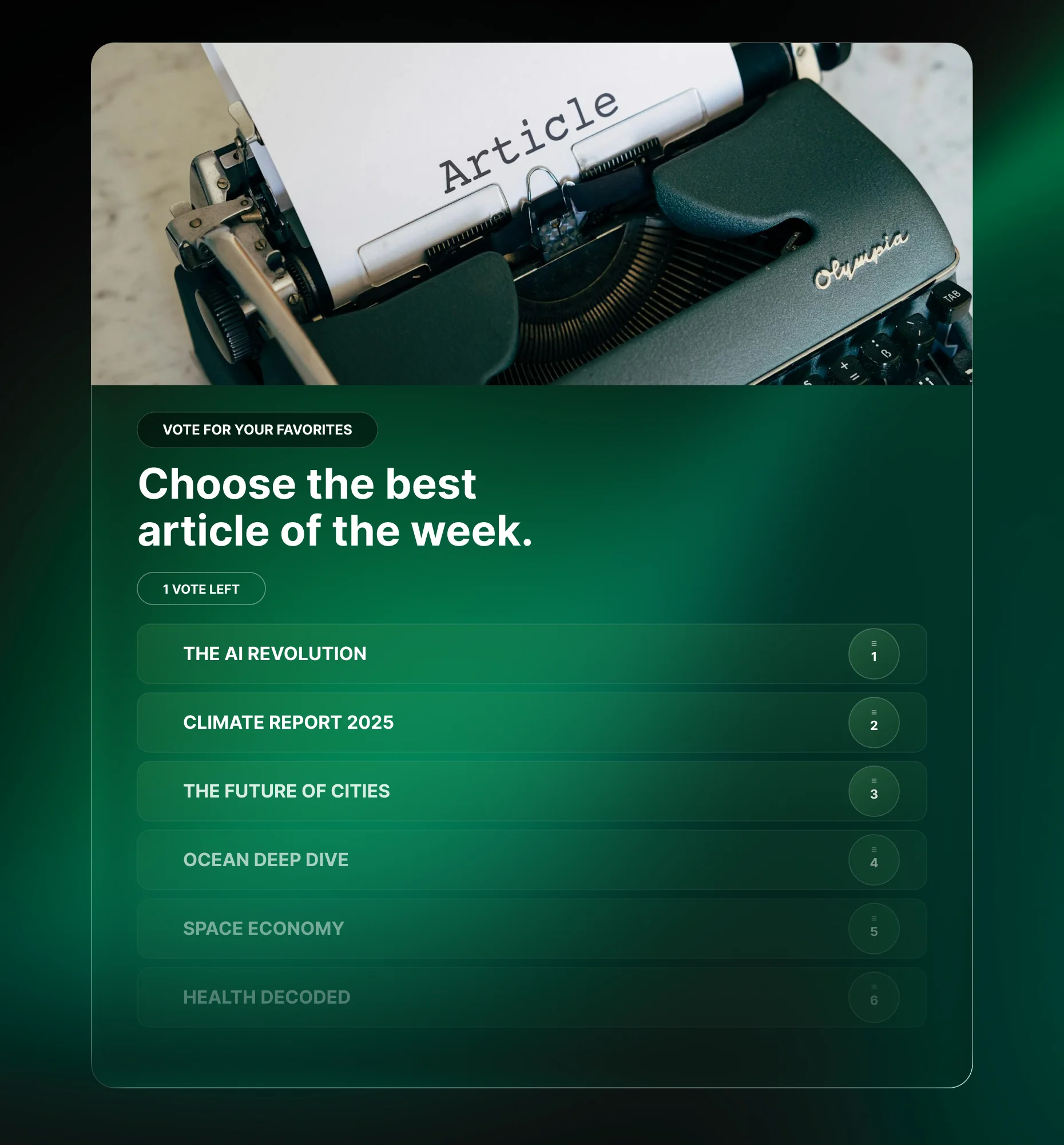 Upvote Poll letting readers vote on the best editorial choice in an article