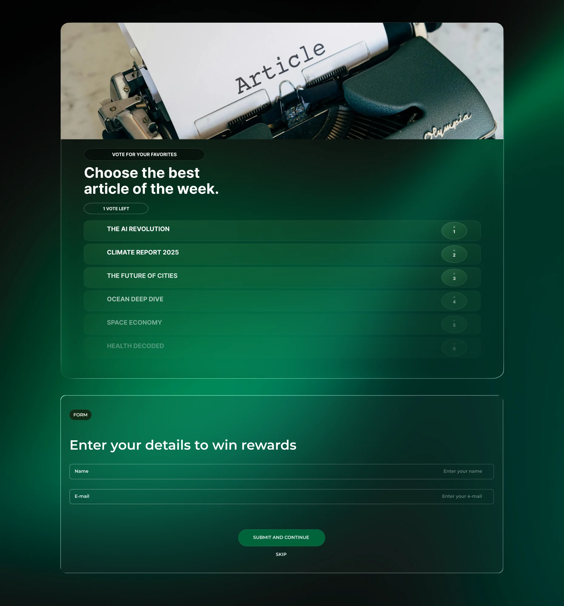 Upvote Poll gating live results behind a lightweight lead form opt-in