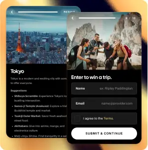 A entry form for a quiz that raffles off a chance to win the recommended trip