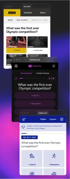 The same quiz designed according to 3 different brand guidelines